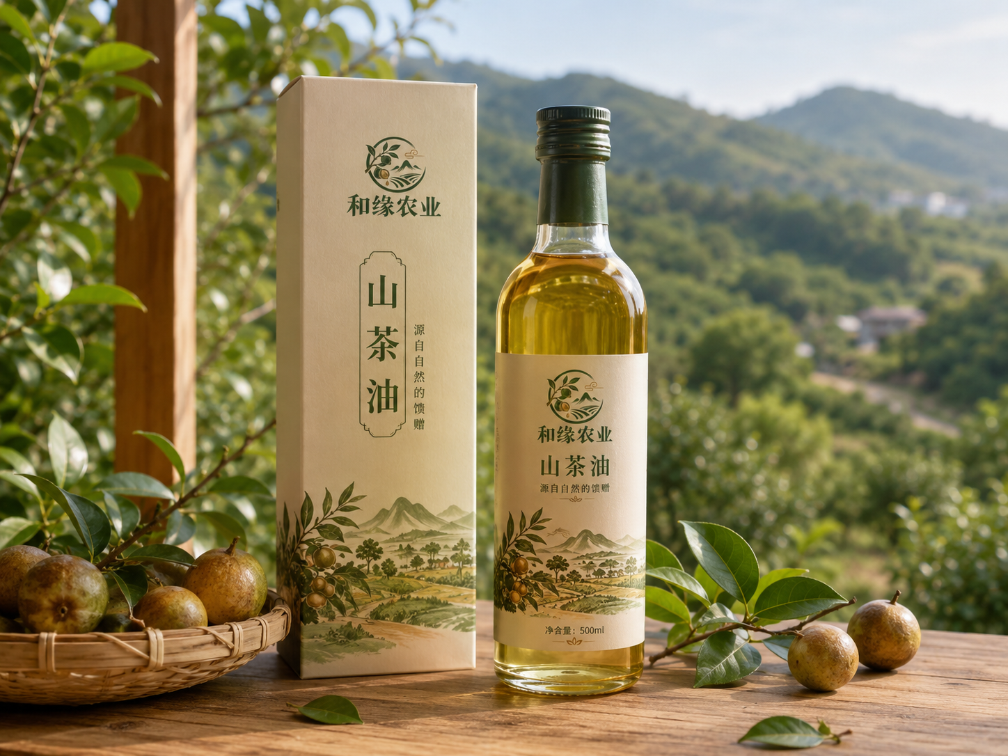 和缘农业山茶油包装与油茶果原料展示